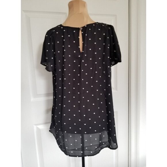 CECE Womens Black Semi-Sheer Polka Dot Cap Sleeve Keyhole Back Size (L) - Picture 4 of 10